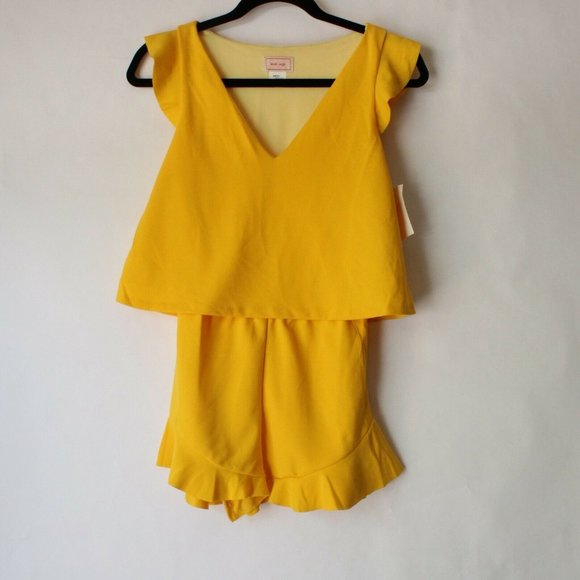 love...ady Pants - Love...Ady Ruffle Trim Popover Romper Sun Yellow Sleeveless Shorts NEW Small